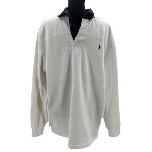 Vintage 90s Polo Ralph Lauren White Black Collar Polo Rugby Long Sleeve Size L